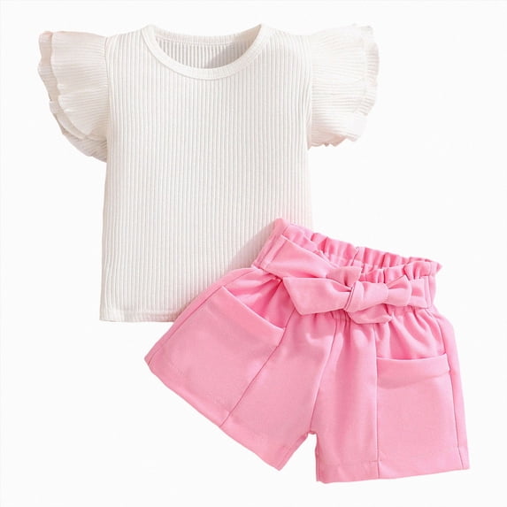 KPOPLK Toddler Baby Girl Summer Clothes Funny Print Short Sleeve Top Short Casual Outfit 3 6 12 18 Month 2T 3T 4T(6-9 Months,Pink)