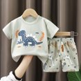 thumbnail image 1 of KPOPLK Toddler Baby Girl Summer Clothes Set Short Sleeve T-shirt Tops Pants Little Kids School Wear Outfits 2Pcs Size 9-18 Months,Light Gray, 1 of 3