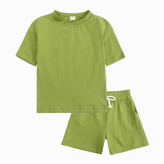 KPOPLK Toddler Baby Girl Summer Clothes Waffle Striped Embroidered T-Shirt Short Set Infant Outfit 6 12 18 Months 2T 3T Size 4-5 Years,Light Green