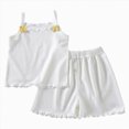 thumbnail image 1 of KPOPLK Toddler Baby Girl Summer Outfits Solid Color Strap Waffle Sleeveless Ruffle Tank Tops Shorts Set Cute Infant Clothes for 3M-7T(18-24 Months,White), 1 of 9