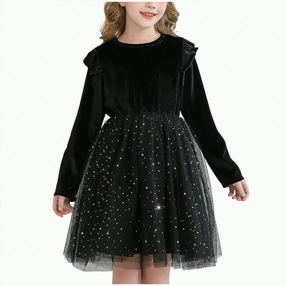 KPOPLK Toddler Baby Girl Velvet Christmas Dress for Girls Long Sleeve Velvet Sequin Tutu Winter Party Holiday Dress(11-12 Years,A108-Black)