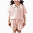 thumbnail image 1 of KPOPLK Toddler Baby Girls Clothes Gauze Shirt Tee Tops +Shorts Outfit 2 PCS Set 12 Months-5 Years(2-3 Years,Pink), 1 of 5