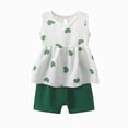 thumbnail image 1 of KPOPLK Toddler Baby Girls Clothes Summer Outfits Ruffle Sleeveless T-shirt + Shorts Cute Print Girl Clothing Set 6M-6T(12-18 Months,Green), 1 of 4