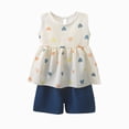 thumbnail image 1 of KPOPLK Toddler Baby Girls Clothes Summer Outfits Ruffle Sleeveless T-shirt + Shorts Cute Print Girl Clothing Set 6M-6T(5-6 Years,Blue), 1 of 4