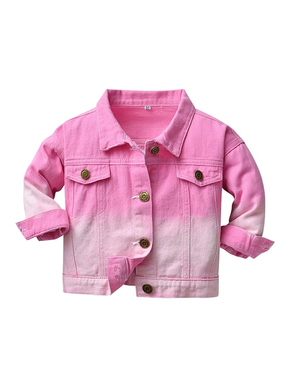 Toddler Baby Girls Jean Jacket Kids Denim Jacket Long Sleeve Button Top Coat Casual Outerwear(6-12 Months,Pink)