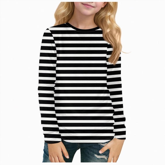 KPOPLK Toddler Baby Girls Long Sleeve T Shirt Little Kids Fall Crew Neck Tops Casual Tees 1-12 Years Size 3-4 Years,Black