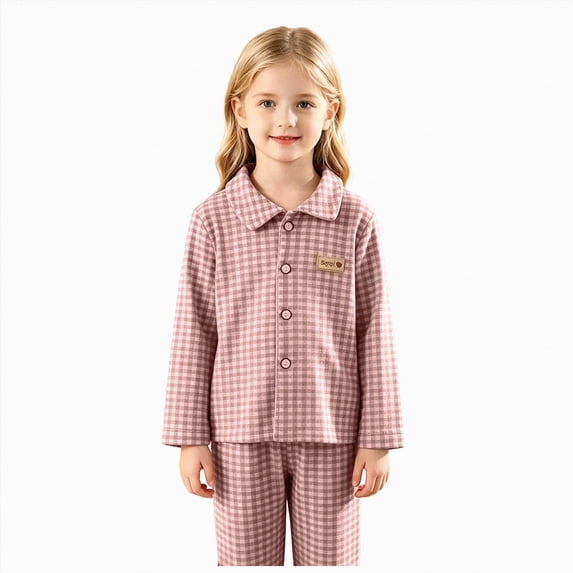 KPOPLK Toddler Baby Girls Pajamas Set Fall Winter Girls Sleepwear Long Sleeve Jammies for Kids Button-Down Nightwear Loungewear 9Months-10 Years Size 5-6 Years,Pink
