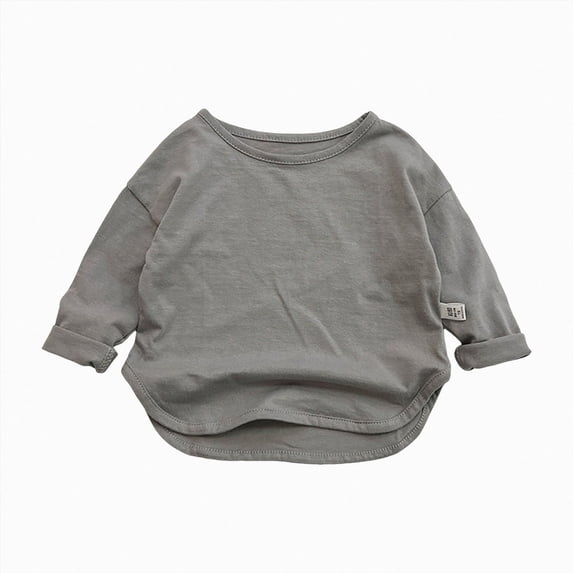 KPOPLK Toddler Baby Girls Shirts Fall Winter Toddler Casual Solid Color Crewneck Blouses Soft Long Sleeve Tee Tops for 1t 2t 3t 4t 5t 6t 7t Size 7-8 Years,Dark Gray
