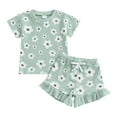 thumbnail image 1 of KPOPLK Toddler Baby Girls Summer Outfits Cute Ruffle Ribbed Short Sleeve T Shirts Tops Floral Shorts 2Pcs Sets(Green_2,6-12 Months), 1 of 7