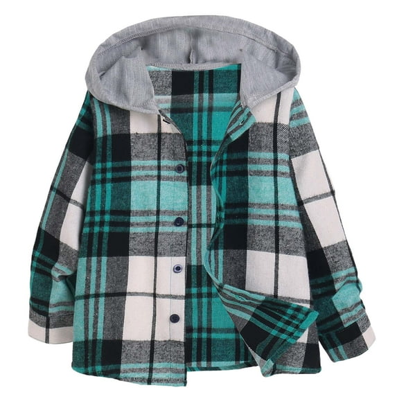 KPOPLK Toddler Baby Plaid Hoodies Long Sleeve Removable Flannel Jacket Infant Boy Girl Zip Up Hooded Sweatshirt Outerwear(6-7 Years,Blue)