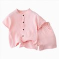 thumbnail image 1 of KPOPLK Toddler Boy Clothes Little Kids Summer Outfits Linen Short Sleeve Button Down Shirt Top Shorts Set 2 PCS Boy's Clothing Size 18-24 Months, 1 of 4