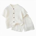 thumbnail image 1 of KPOPLK Toddler Boy Clothes Little Kids Summer Outfits Linen Short Sleeve Button Down Shirt Top Shorts Set 2 PCS Boy's Clothing Size 3-4 Years, 1 of 4