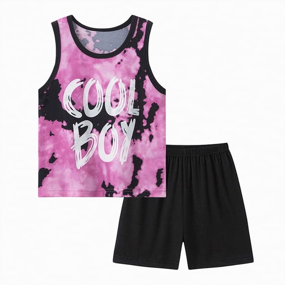 KPOPLK Toddler Boy Clothes Summer Outfits Sleeveless Shirt Waffle-Knit Tank Tops T-Shirt+Casual Shorts 2 Piece Clothing Set 1-5T Size 5-6 Years,Pink