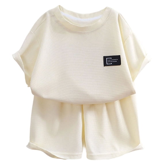 KPOPLK Toddler Boy Clothes for 2t 3t 4t 5t Boys Summer Striped Cotton Short Sleeve T-Shirt Tops Shorts Clothes Sets Baby Boy Outfits(3-4 Years,Beige)