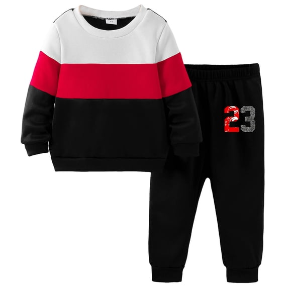 KPOPLK Toddler Boy Fall Winter Sweatshirt Outfit Clothes Boys Long Sleeve Pattern Pullover Tops Joggers Pants Set(4-5 Years,Hot Pink)