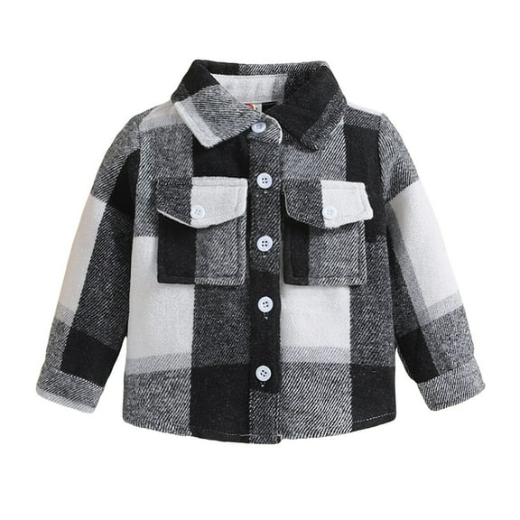 KPOPLK Toddler Boy Flannel Plaid Shirt Kids Long Sleeve Button Down Jacket Lapel Pocket Top Regular Fit Casual Fall Clothes(3-4 Years,Black)