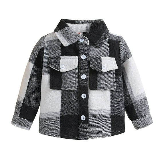 KPOPLK Toddler Boy Flannel Plaid Shirt Kids Long Sleeve Button Down Jacket Lapel Pocket Top Regular Fit Casual Fall Clothes(3-4 Years,Black)