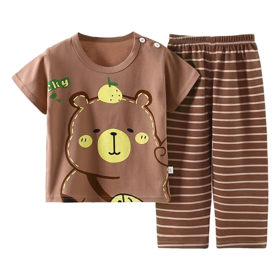 KPOPLK Toddler Boy Pajamas Fall Winter Pjs for Boys Long Sleeve Sets Kids Excavator Print Sleepwear Jammies Clothes Brown Size 18-24 Months