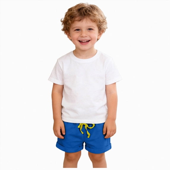 KPOPLK Toddler Boy Shorts Kids Cotton Shorts Casual Elastic Waist with Drawstring Clothes for Summer 1-12Years Size 3-4 Years,Blue