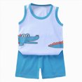thumbnail image 1 of KPOPLK Toddler Boy Summer Outfits 2Pcs Sleeveless Print Tank Top Set and Elastic Waist Shorts Soft Clothes 12-48 Months(4-5 Years,Sky Blue), 1 of 8