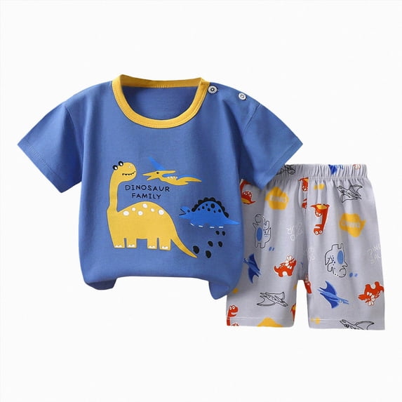 KPOPLK Toddler Boy Summer Outfits Baby Boy Animal Print Short Sleeves T-Shirt Plaid Shorts Set Infant Boy Clothes Set(3-9 Months,Dark Blue)