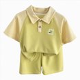 thumbnail image 1 of KPOPLK Toddler Boys 2 Piece Outfits Button Down Polo Shirt and Shorts Set, Short Sleeve Casual Summer Clothes(5-6 Years,Green), 1 of 6