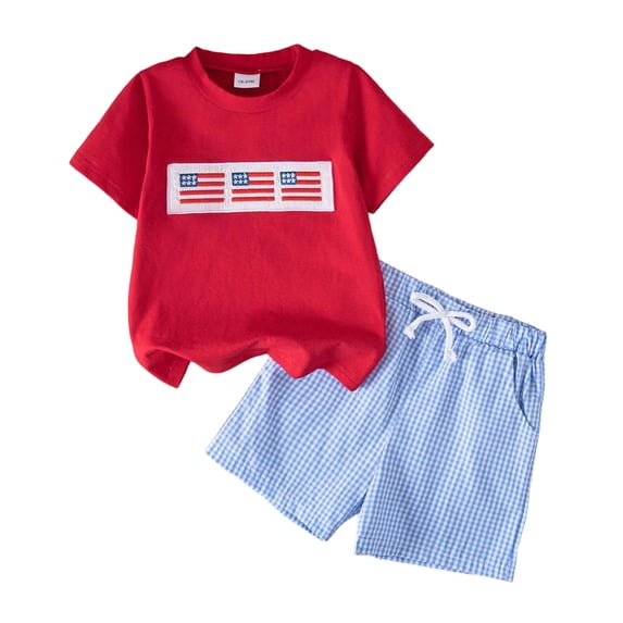 KPOPLK Toddler Boys 2 Piece Outfits Short Sleeve T-shirt & Shorts Set Summer Clothing Set for Boys 1T 2T 3T 4T 5T Size 3-4 Months,Red