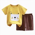 thumbnail image 1 of KPOPLK Toddler Boys 2Pcs Outfits Set Short Sleeve Farm Pattern T-Shirt Top and Casual Shorts Summer Clothes 1T 2T 3T 4T(Yellow,6-12 Months), 1 of 4