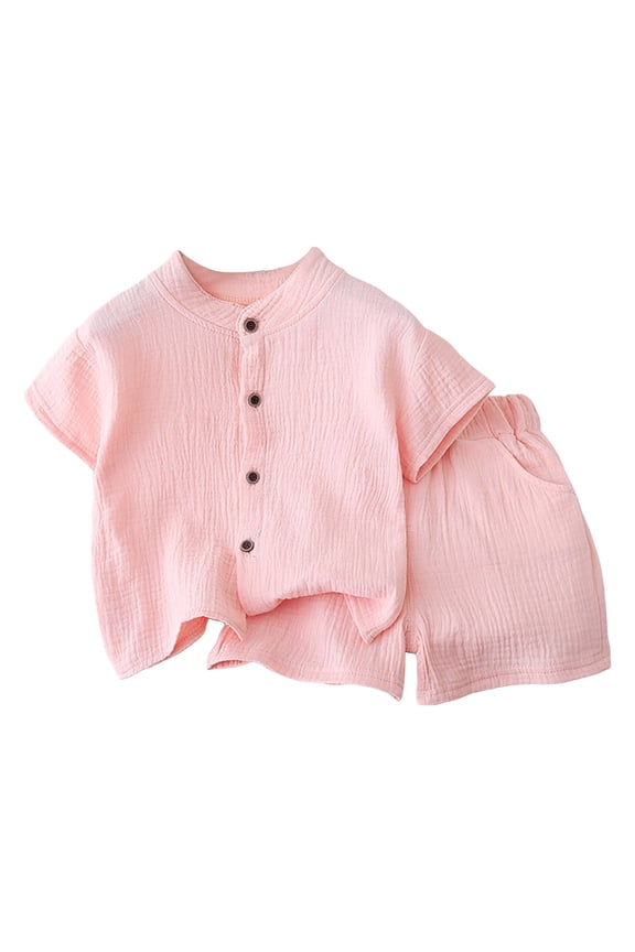 Toddler Boys Baby Girls Summer Children's Wear Solid Color Boys and Girls Summer Short Sleeve Cotton Baby for Kids Two Piece clothes for one year old boy(2-3 Years,Pink)