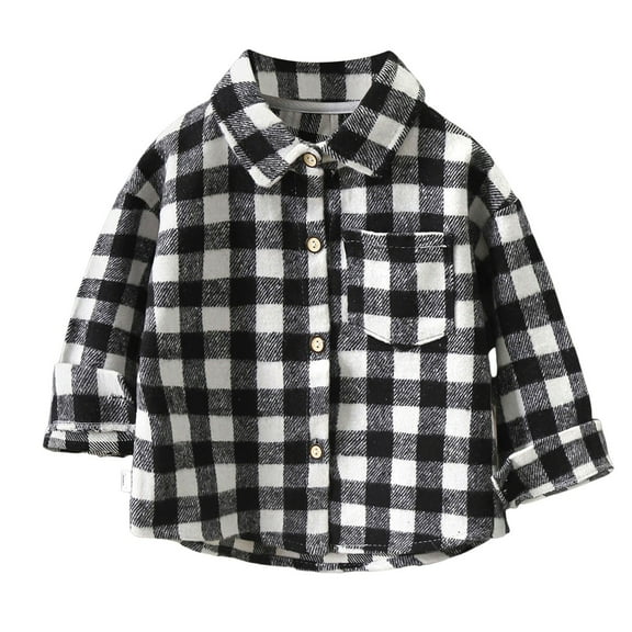 KPOPLK Toddler Boys Clothes Button Down Flannel Shirt Plaid Pocket Fall Top Little Kids Long Sleeve Outerwear(5-6 Years,Grey)