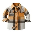 thumbnail image 1 of KPOPLK Toddler Boys Clothes Button Down Flannel Shirt Plaid Pocket Fall Top Little Kids Long Sleeve Outerwear(6-7 Years,Light Yellow), 1 of 2