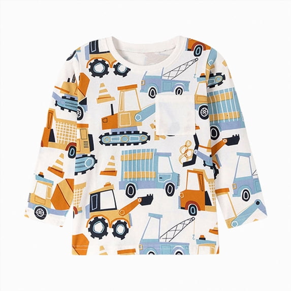 KPOPLK Toddler Boys Clothes Truck Print Long Sleeve Crew Neck T-shirt Casual Pullover Tee for Kids,Size 7 Years