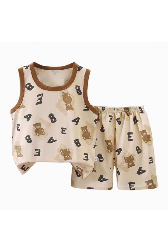 Toddler Boys Clothes for Baby Boy Summer Outfits Sleeveless Tank Top and Shorts Set(6-12 Months,Coffee)