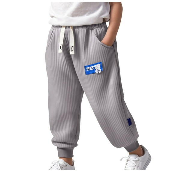 KPOPLK Toddler Boys Cotton Pants Lightweight Trousers, Kids Summer Casual Solid Sweatpants with Drawstring(1-2 Years,F4-Grey)