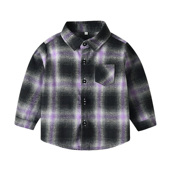 KPOPLK Toddler Boys' Girls' Flannel Plaid Shirt Button Down Long Sleeve Jacket Lapel Shacket Coat Tops Casual Outwear(7-8 Years,Purple)