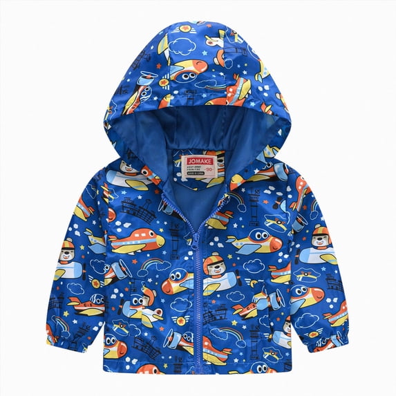 KPOPLK Toddler Boys Jacket Lightweight Zip Up Hooded Jacket Fall Casual Graphic Print Top Coat Boys Outdoor Hiking Travel Jacket Size 2-3 Years