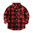 thumbnail image 1 of KPOPLK Toddler Boys Plaid Button Jackets Kids Flannel Tops Fall Winter Outcoats(3-4 Years,Red), 1 of 2
