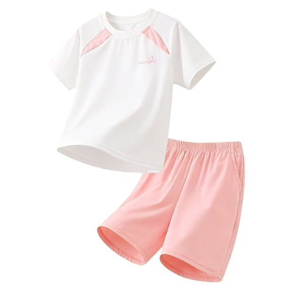 KPOPLK Toddler Boys Summer Active Clothes Athletic Short Sleeve Shirt Quick Dry Mesh Shorts Set Kids Sports Outfit 3-15T Size 5-6 Years,Pink