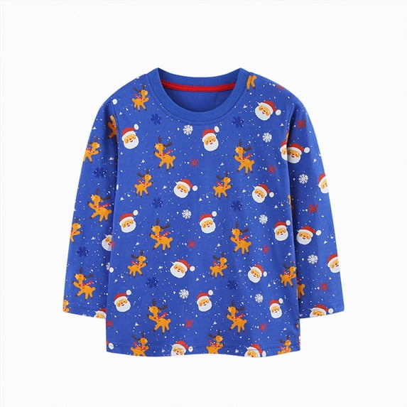 KPOPLK Toddler Boys Sweatshirt Long Sleeve Christmas T-Shirt Long Sleeve Tee Boys Tops Kids Fall Winter Boys Shirts Clothes(3-4 Years,Blue)