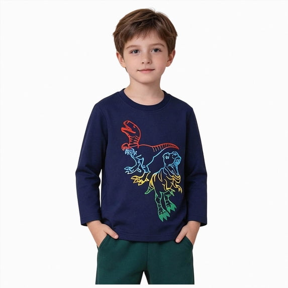 KPOPLK Toddler Boys Sweatshirt Long Sleeve Christmas T-Shirt Long Sleeve Tee Boys Tops Kids Fall Winter Boys Shirts Clothes(3-4 Years,Navy)