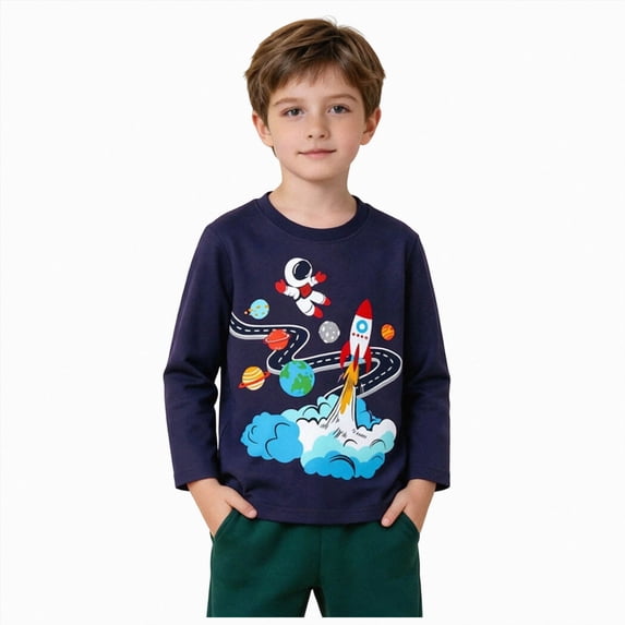 KPOPLK Toddler Boys Sweatshirt Long Sleeve Christmas T-Shirt Long Sleeve Tee Boys Tops Kids Fall Winter Boys Shirts Clothes(4-5 Years,Dark Blue)