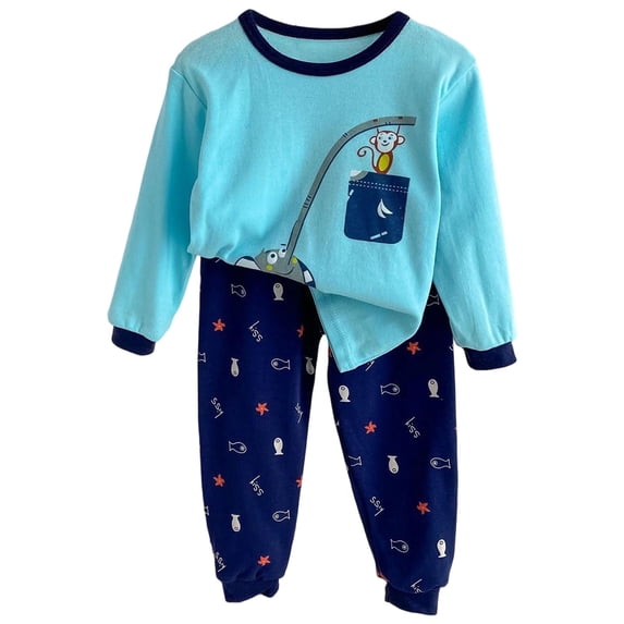 KPOPLK Toddler Boys Winter Pajamas 1T 2T 3T 4T 5T 6T 7T Stripe Print Long Sleeve Cotton Sleepwear 2Pcs Outfits Sky Blue Size 5-6 Years
