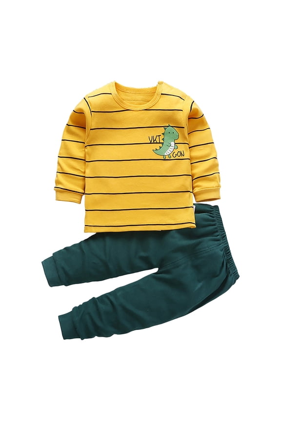 Toddler Clothes Outfit Fall Baby Boy Cartoon Print Long Sleeve Shirt Pants Winter 2 Piece Clothing Set(3-6 Months,Yellow)