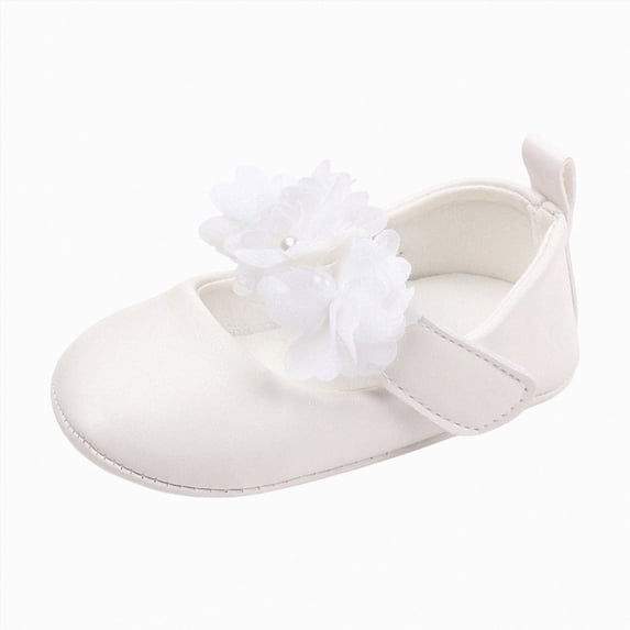 KPOPLK Toddler Flower Girl Dress Shoes - Little Girl Ballet Flats Sparkly Wedding Party Shoes Size 4,White