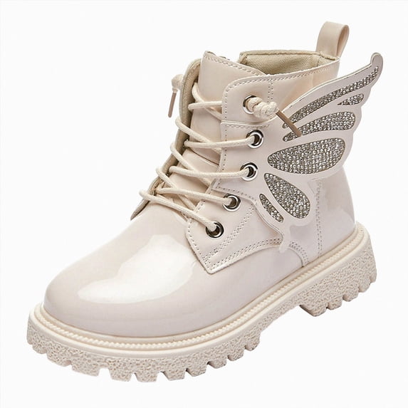 KPOPLK Toddler Girl Ankle Boots Low Heel Side Zipper Booties Fall Winter Little Girls Boots(13,Beige)