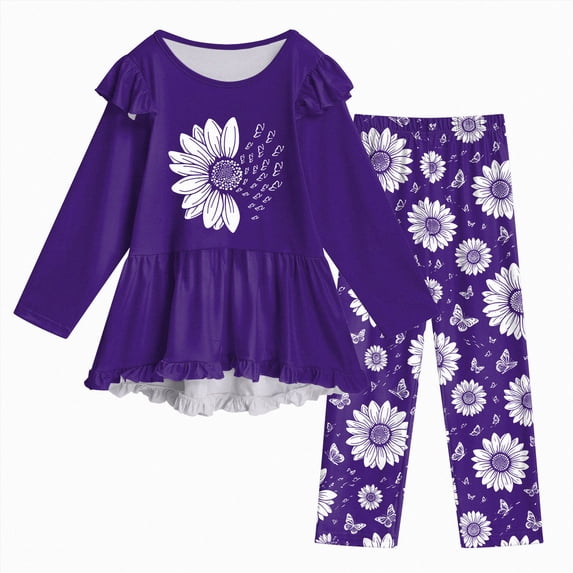 KPOPLK Toddler Girl Clothes 2-12Years Fall Outfits Girls 2Pcs Long Sleeve Ruffle Shirt and Loose Fit Pant Outwear,Size 11-12 Years
