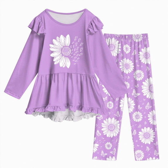 KPOPLK Toddler Girl Clothes 2-12Years Fall Outfits Girls 2Pcs Long Sleeve Ruffle Shirt and Loose Fit Pant Outwear,Size 11-12 Years