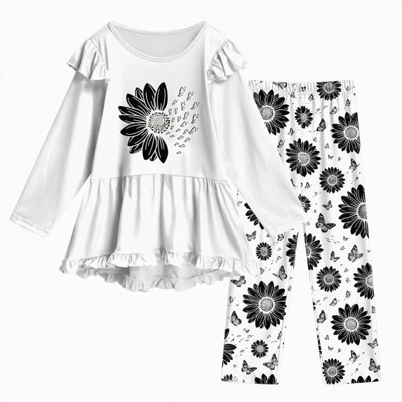 KPOPLK Toddler Girl Clothes 2-12Years Fall Outfits Girls 2Pcs Long Sleeve Ruffle Shirt and Loose Fit Pant Outwear,Size 11-12 Years