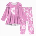 thumbnail image 1 of KPOPLK Toddler Girl Clothes 2-12Years Fall Outfits Girls 2Pcs Long Sleeve Ruffle Shirt and Loose Fit Pant Outwear,Size 5-6 Years, 1 of 6