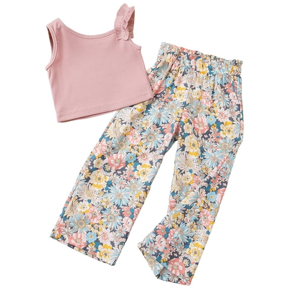 KPOPLK Toddler Girl Clothes Baby Summer Outfit Strap Plaid Ruffle Sleeveless Vest Tank Tops Pants Set 12 18 24 Month 2T 3T 4T(3-4 Years,Pink)